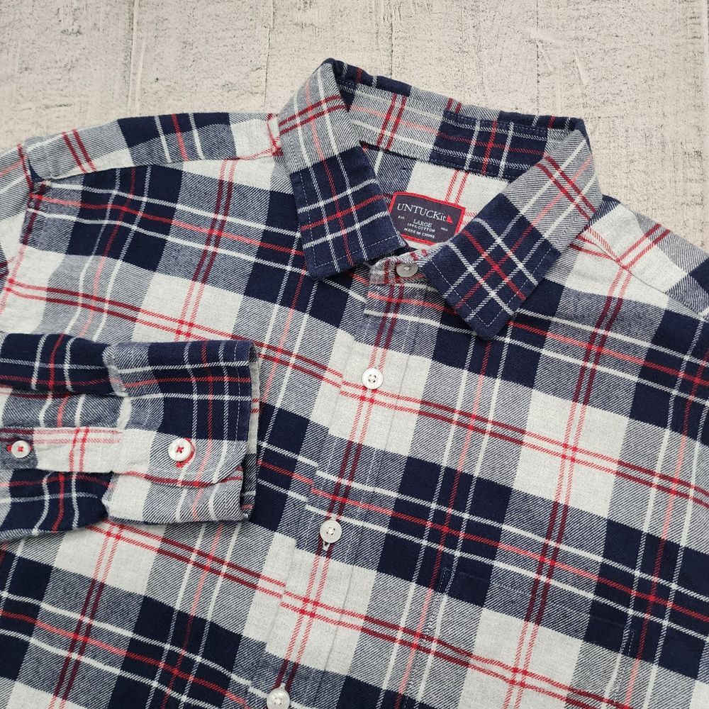 UNTUCKit Campeneta Men's Large Blue Plaid Long Sleeve Flannel Shirt Button Front